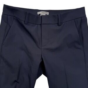 Vince Side Strapping Pant Women 2 Navy Blue Stretch Wool Slim Straight Trouser